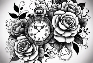 Aniya 6:51pm, Amari 4;57pm, Ameer 5:33am flower clocks teddybears tattoo idea