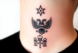 Top: Russian star 
Middle: russian double-headed eagle coat of arms
Bottom: Orthodox church dome with a cross tattoo idea