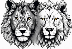 lion and a wolf combined whit a forest tattoo idea