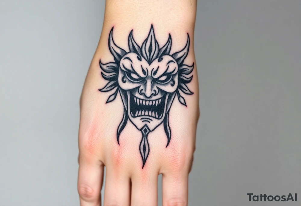 A Japanese mask that screams in pain tattoo idea