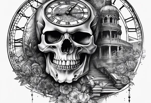 Skull, clock, stairs tattoo idea