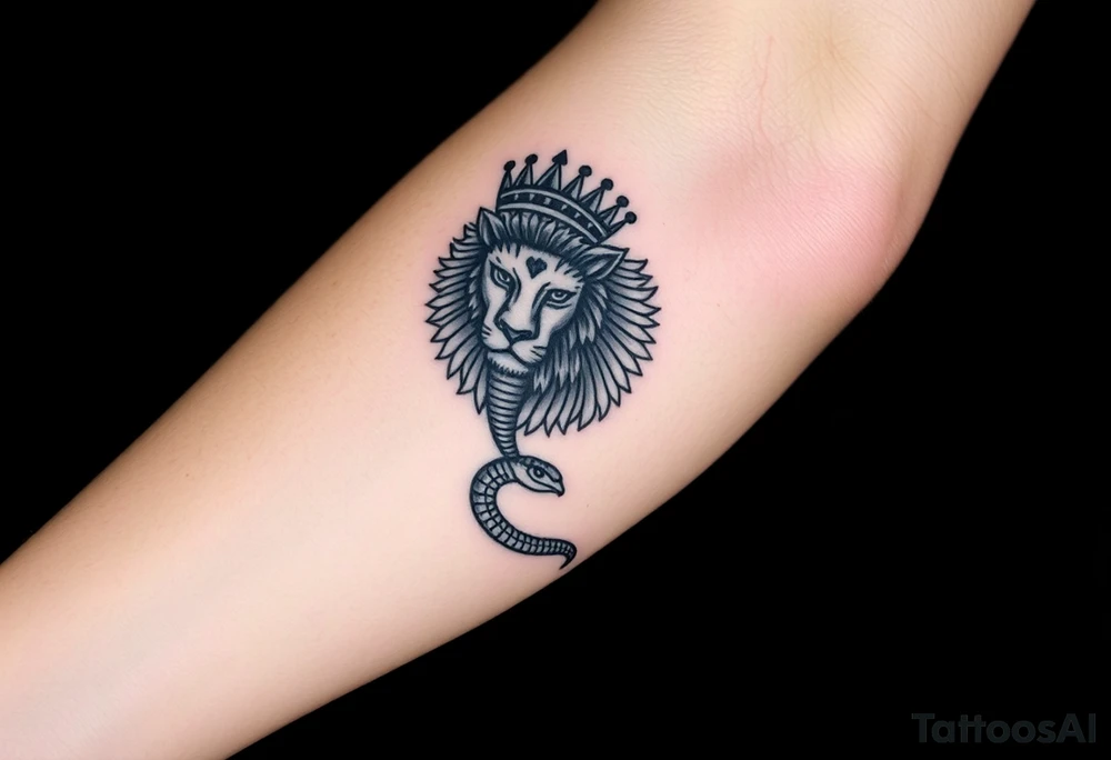 Lion with Egyptian crown and snake tattoo idea
