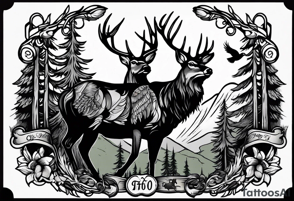 Hunting in forest tattoo idea