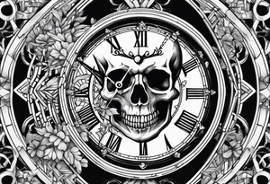 Broken clock with skeleton fingers on hand tattoo idea