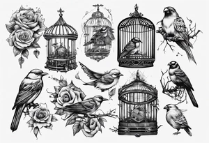 highly detailed bird ecscaping from bird cage tattoo idea