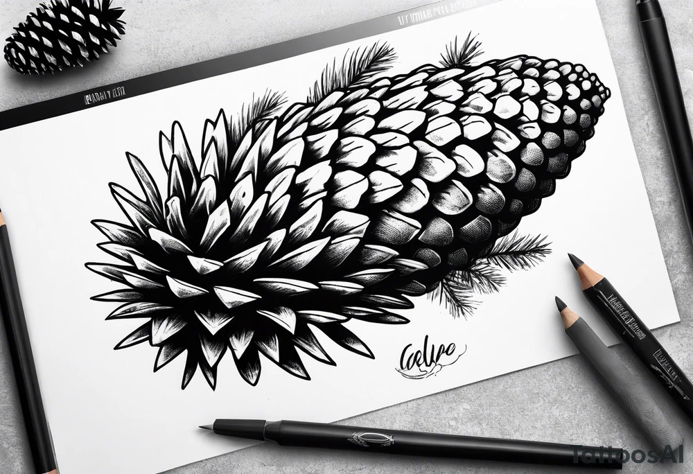 Upside down pine cone with forest on top tattoo idea