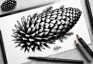 Upside down pine cone with forest on top tattoo idea