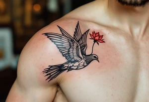 a dove drinking from an egyptian lotus (red and black) tattoo idea