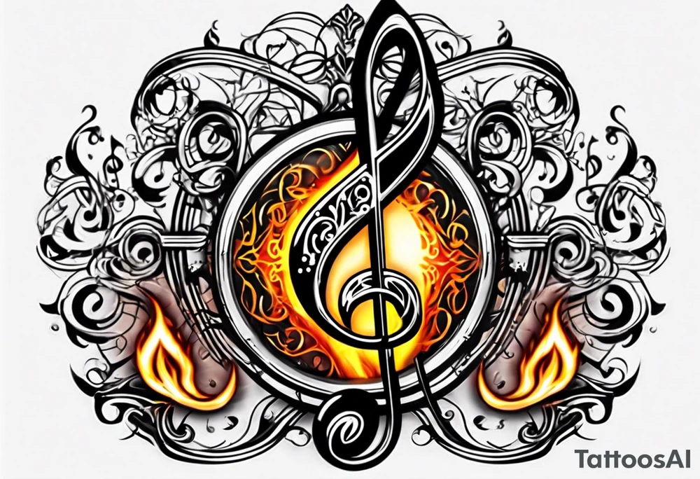 Musical notes on fire tattoo idea