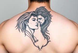 Eros and psyche in illustrative fine line tattoo idea