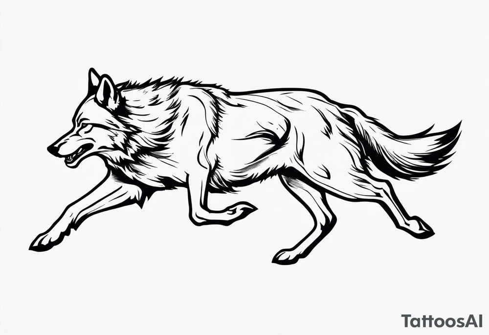 buck running next to wolf tattoo idea