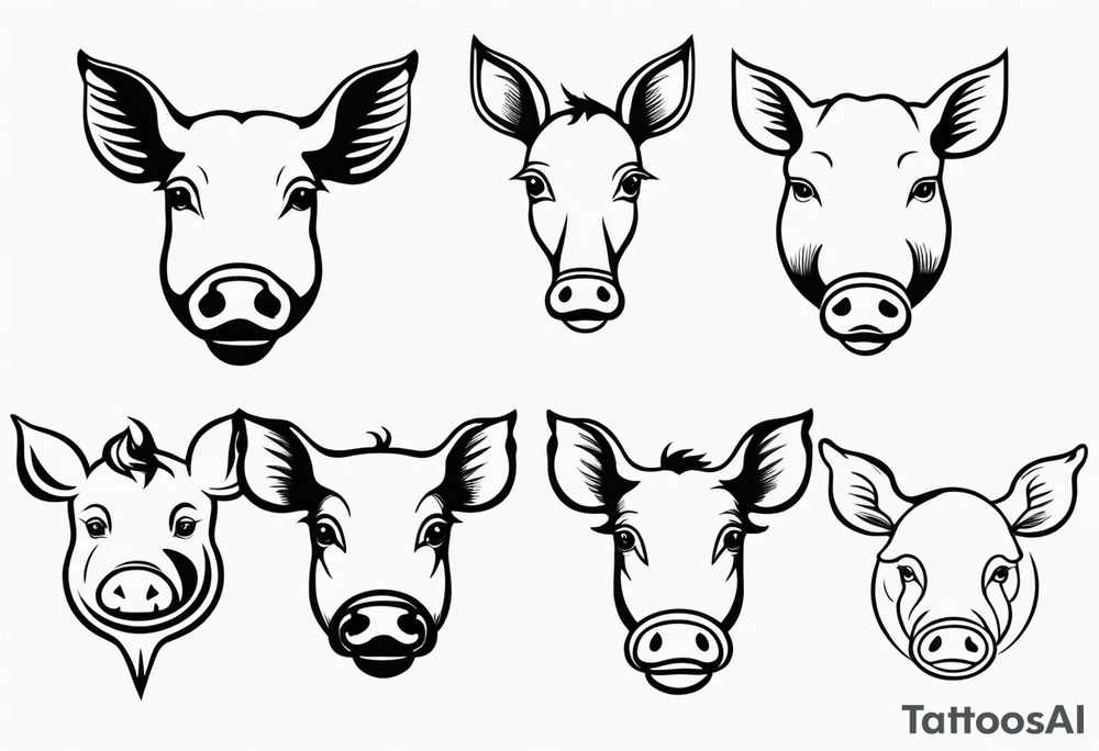 pig, cow, chicken and human footprints tattoo idea