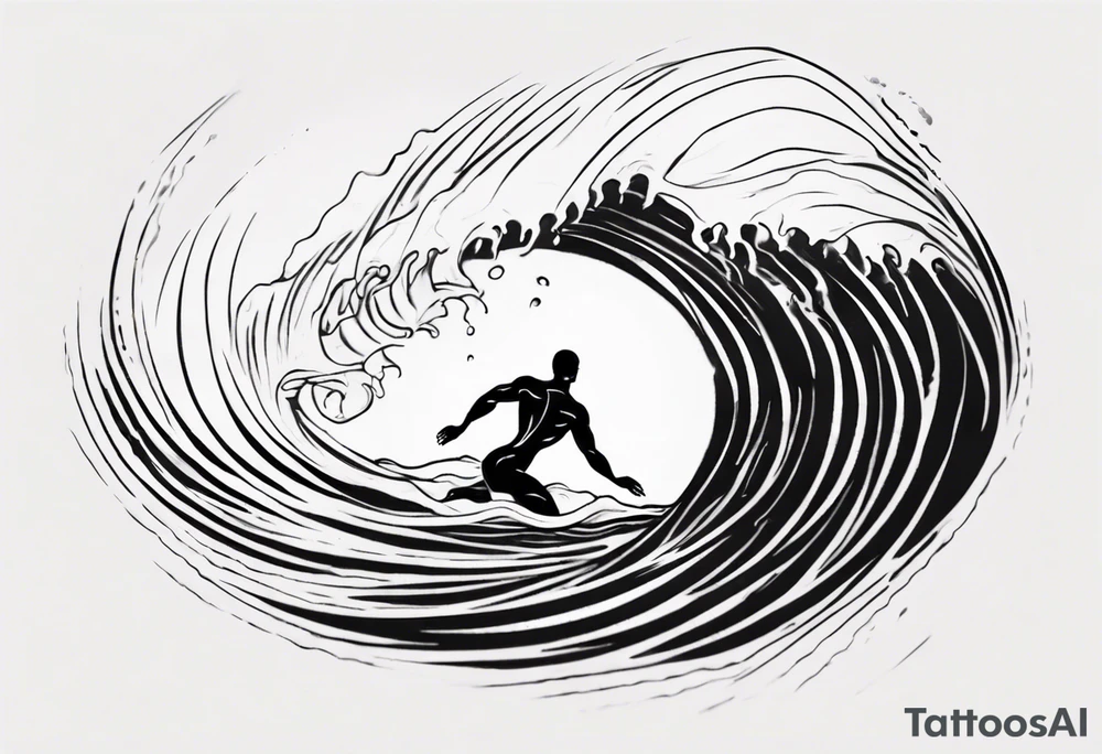 man swimming with waves. minimalist tattoo tattoo idea