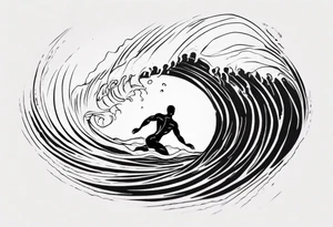 man swimming with waves. minimalist tattoo tattoo idea