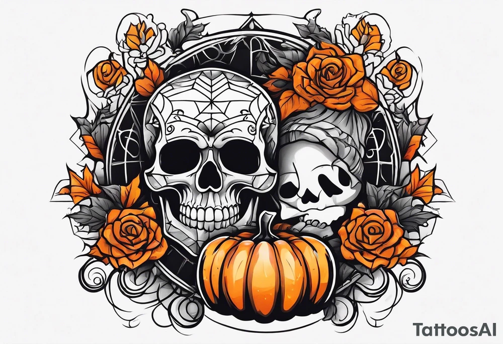 Create a Halloween tattoo with lots of colors and iconic characters tattoo idea