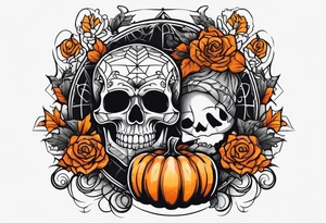 Create a Halloween tattoo with lots of colors and iconic characters tattoo idea