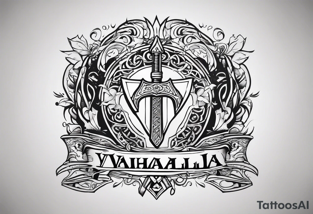 Valhalla sword shield axe heaven tattoo idea