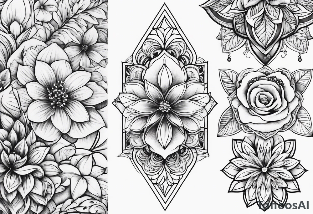 ornaments of flowers tattoo idea