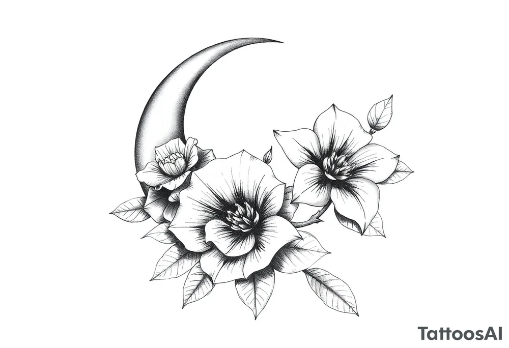 moon-shaped flowers tattoo idea