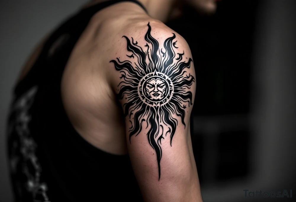 Word "phuong" written with sun inner arm tattoo idea