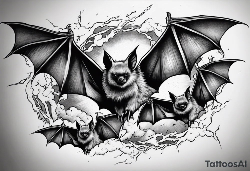 7 bats going through lightning tattoo idea