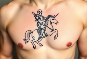 Deadpool riding unicorn with Russian RPG tattoo idea