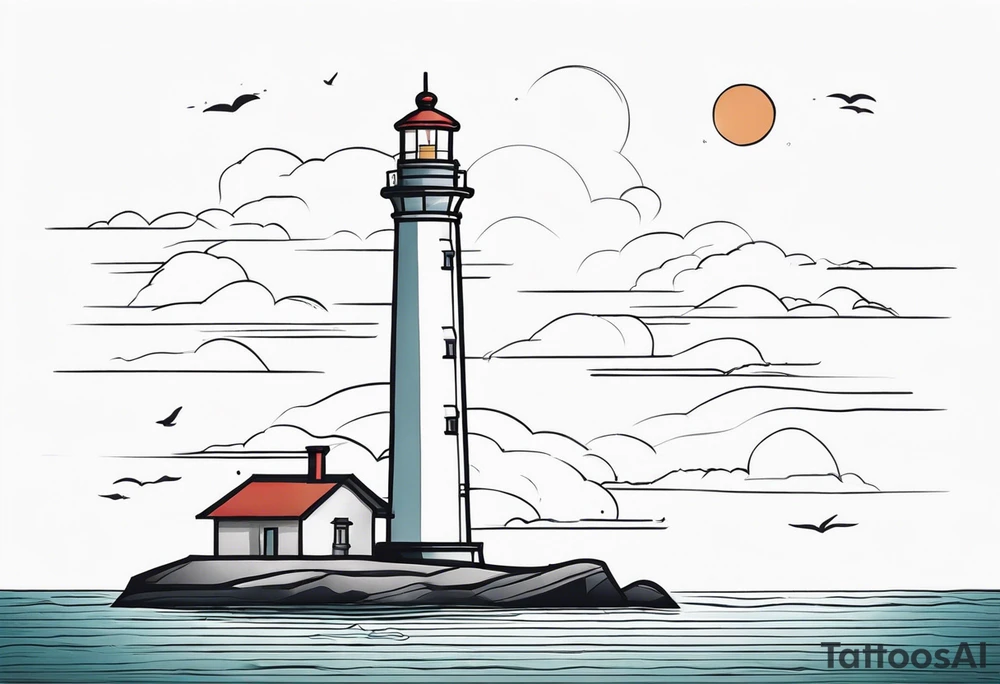lighthouse at the ocean, minimalist, fine line tattoo idea