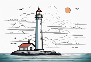 lighthouse at the ocean, minimalist, fine line tattoo idea