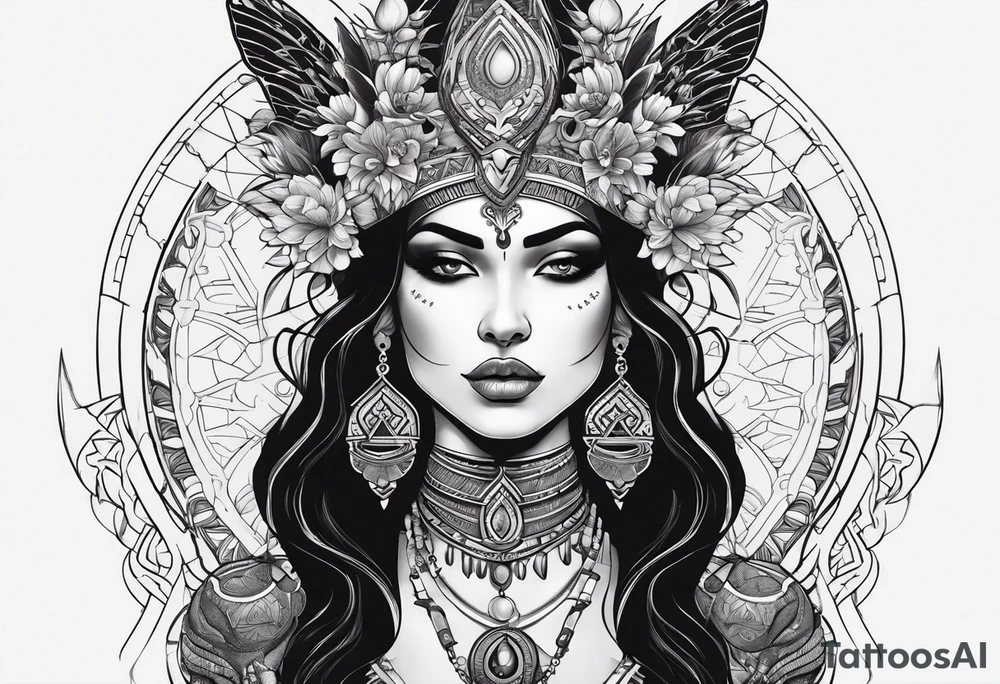 kali ma, alien goddess, valkrye, pirate, divine feminine, zenza resonance, pachamama, lotus azul, blank panther, eagle, skull, 5D, nueva gaya, dna 12 tattoo idea