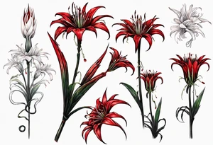 Red spiked spider lily with snake wrapped around stem of the flower. tattoo idea