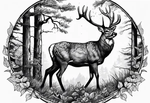 Deer in wood with big rack tattoo idea