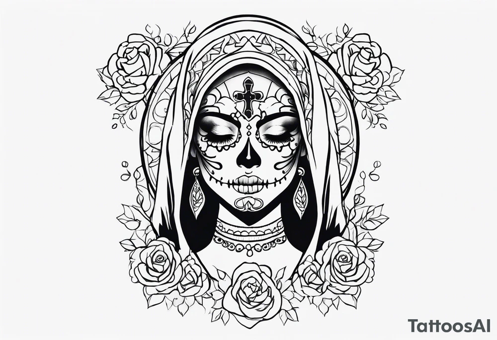 Sugar skull girl praying tattoo idea