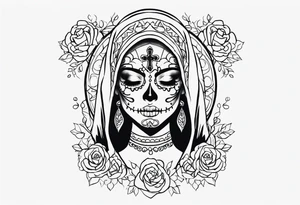 Sugar skull girl praying tattoo idea