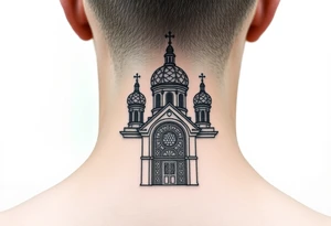medium sized Russian orthodox church with bulb domes with a prominent russian orthodox mosaic tattoo idea