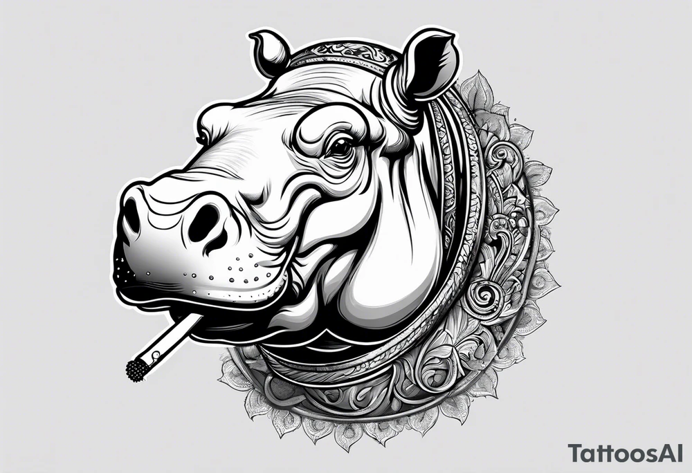 hippo smoking cigarette tattoo idea