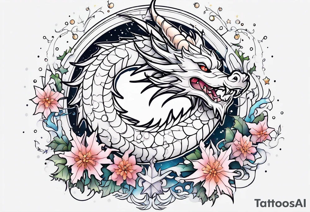 Constellation, kawaii dragon, snowflake tattoo idea