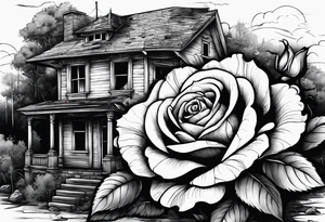 abandoned old house, broken sword, roses, тату рукав tattoo idea