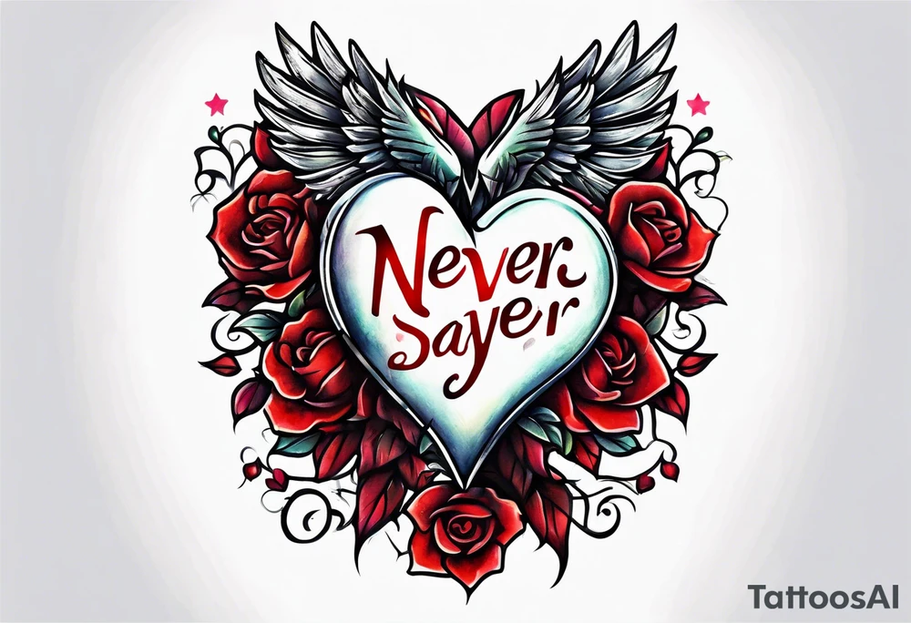 Broken Heart that says Never Say Never tattoo idea