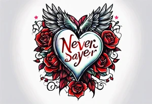 Broken Heart that says Never Say Never tattoo idea