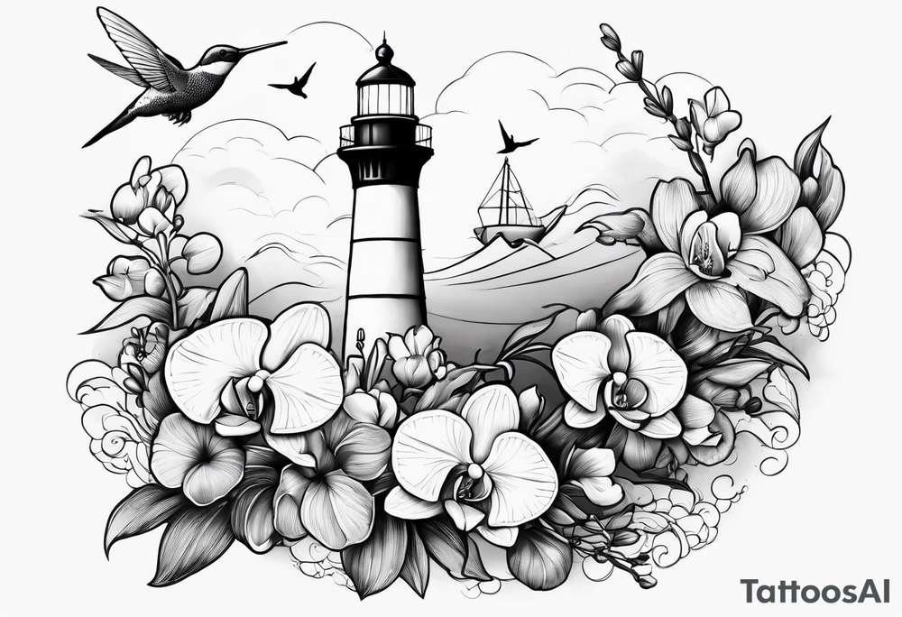 Lighthouse and an anchor and orchids and a hummingbird tattoo idea