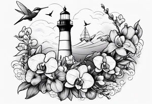 Lighthouse and an anchor and orchids and a hummingbird tattoo idea