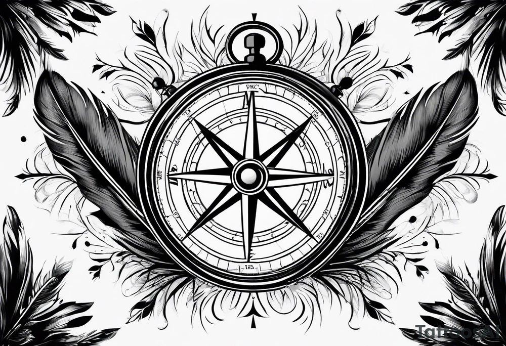 Feather travel compass tattoo idea