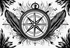 Feather travel compass tattoo idea