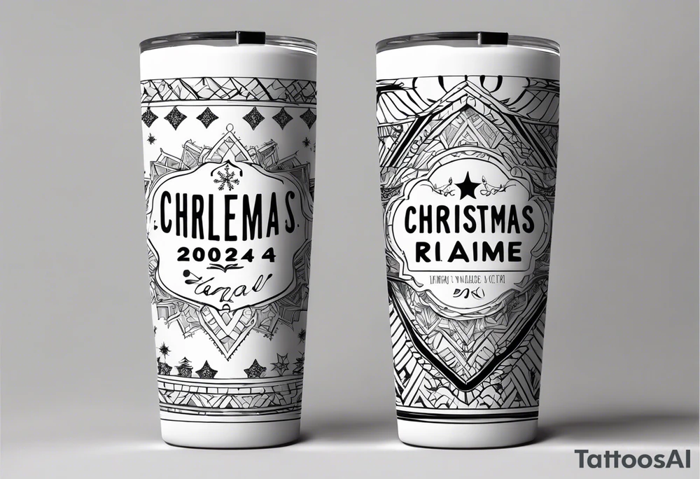 Christmas 2024 personalized name banner on a 20 oz tumbler minimalist snowflake motif tattoo idea