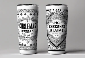 Christmas 2024 personalized name banner on a 20 oz tumbler minimalist snowflake motif tattoo idea