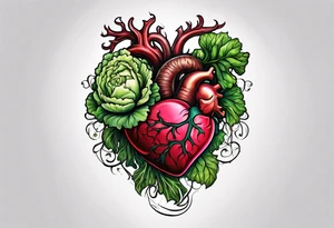 Manly Human heart intertwined with cabbage leaved tattoo idea