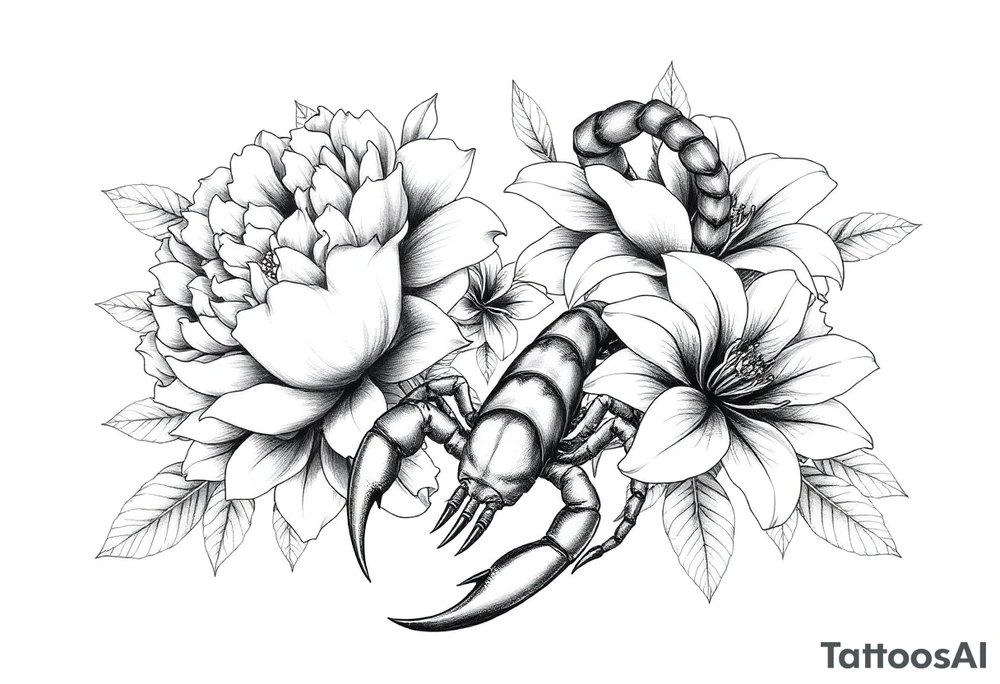 peonies and lilies with scorpion tattoo idea