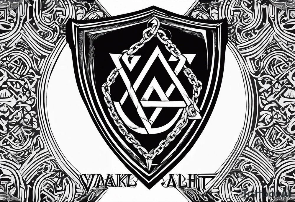 Valhalla shield sword axe Valknut chains tattoo idea