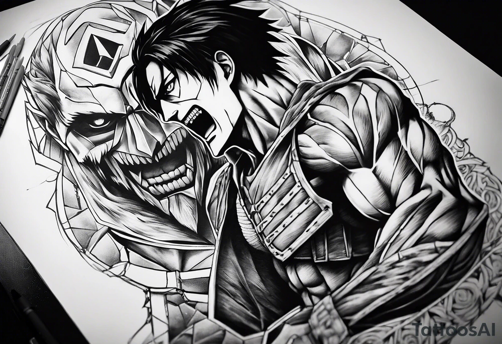 Levi attack on titan fight vs beast titan tattoo idea