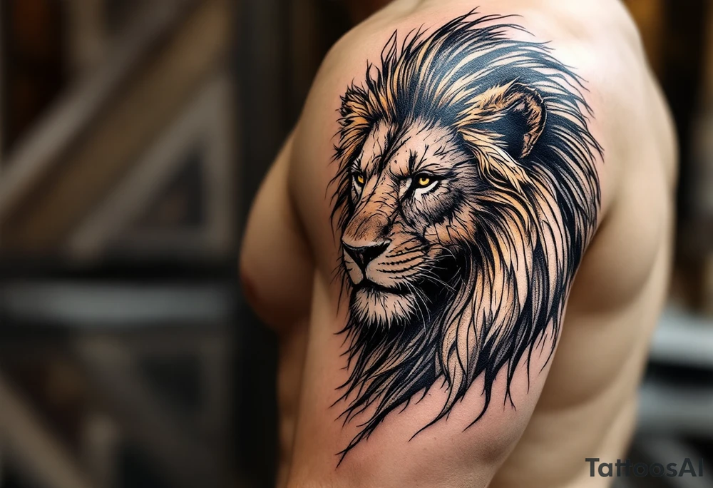 egyptian themed lion (red and black) tattoo idea